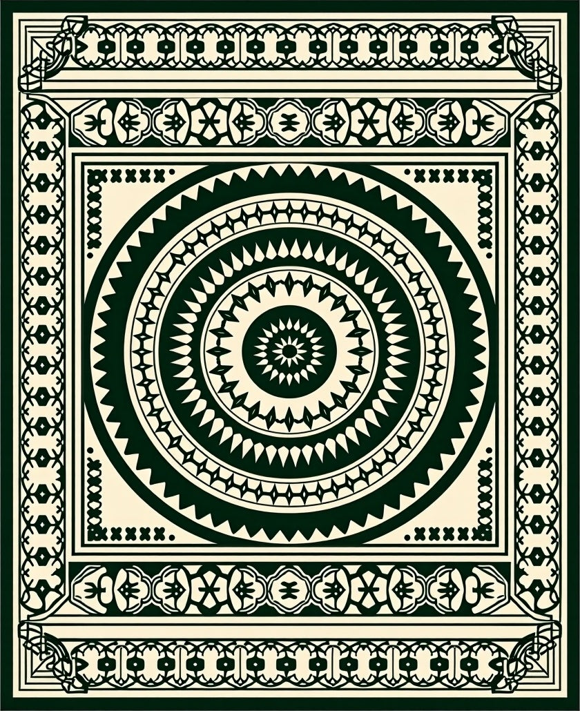 Intricate Mandala Geometric Border Rug