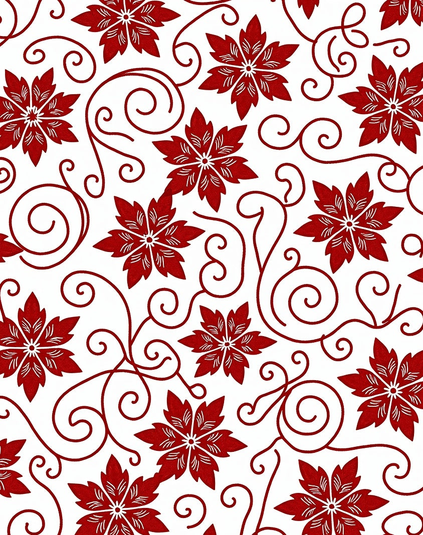 Red Floral Swirl Pattern Design Rug
