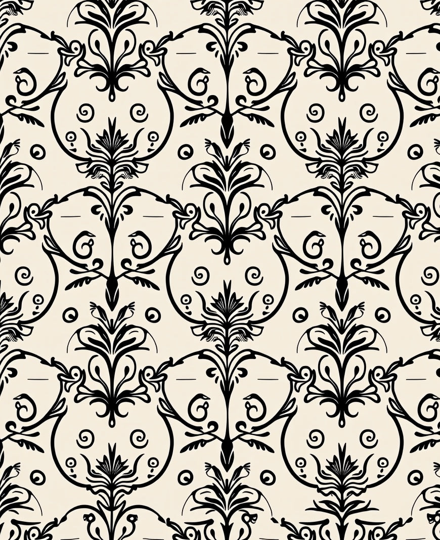 Classic Black Scrollwork Damask Pattern Rug