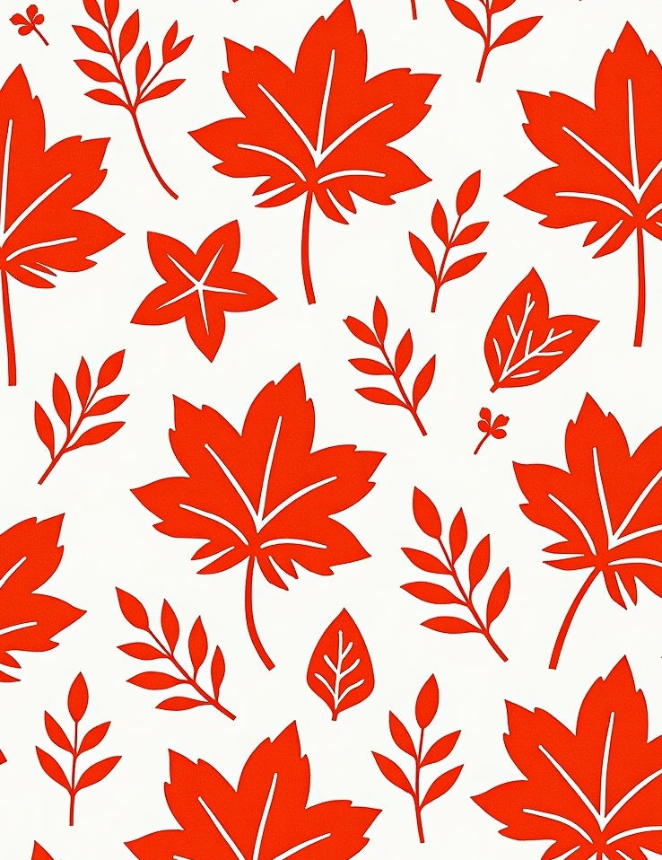 Bold Red Leaf Pattern Rug