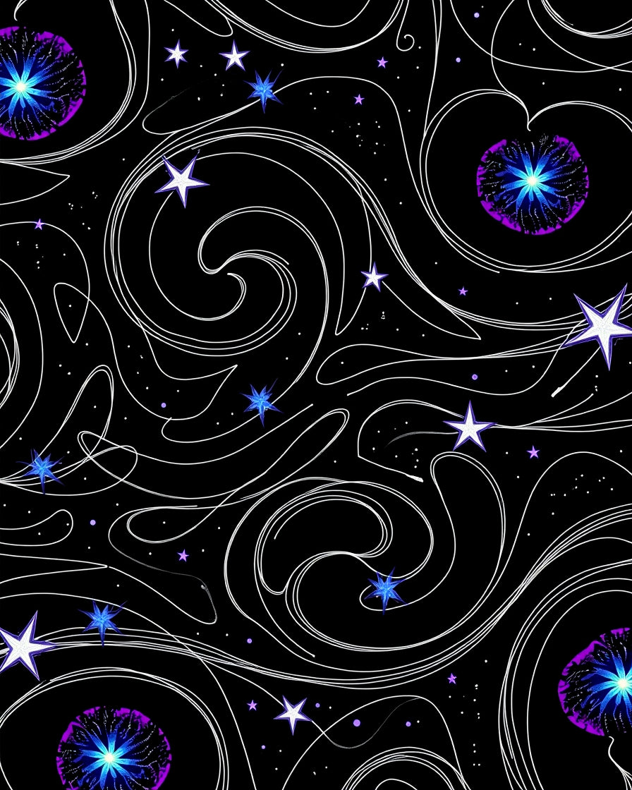 Cosmic White Swirls Blue Starburst Rug