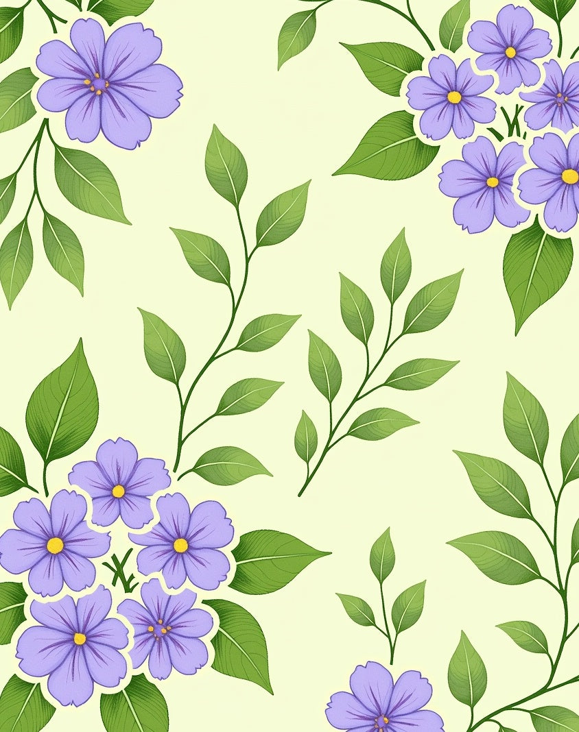 Delicate Purple Flowers Green Leaves Rug