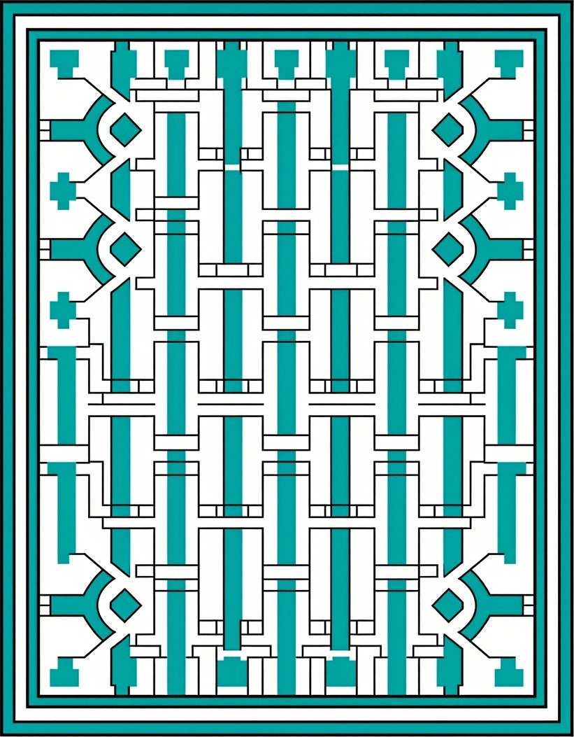 Teal White Geometric Lattice Rug