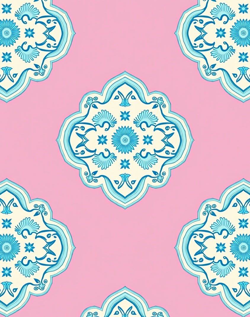 Pink Turquoise Floral Medallion Rug