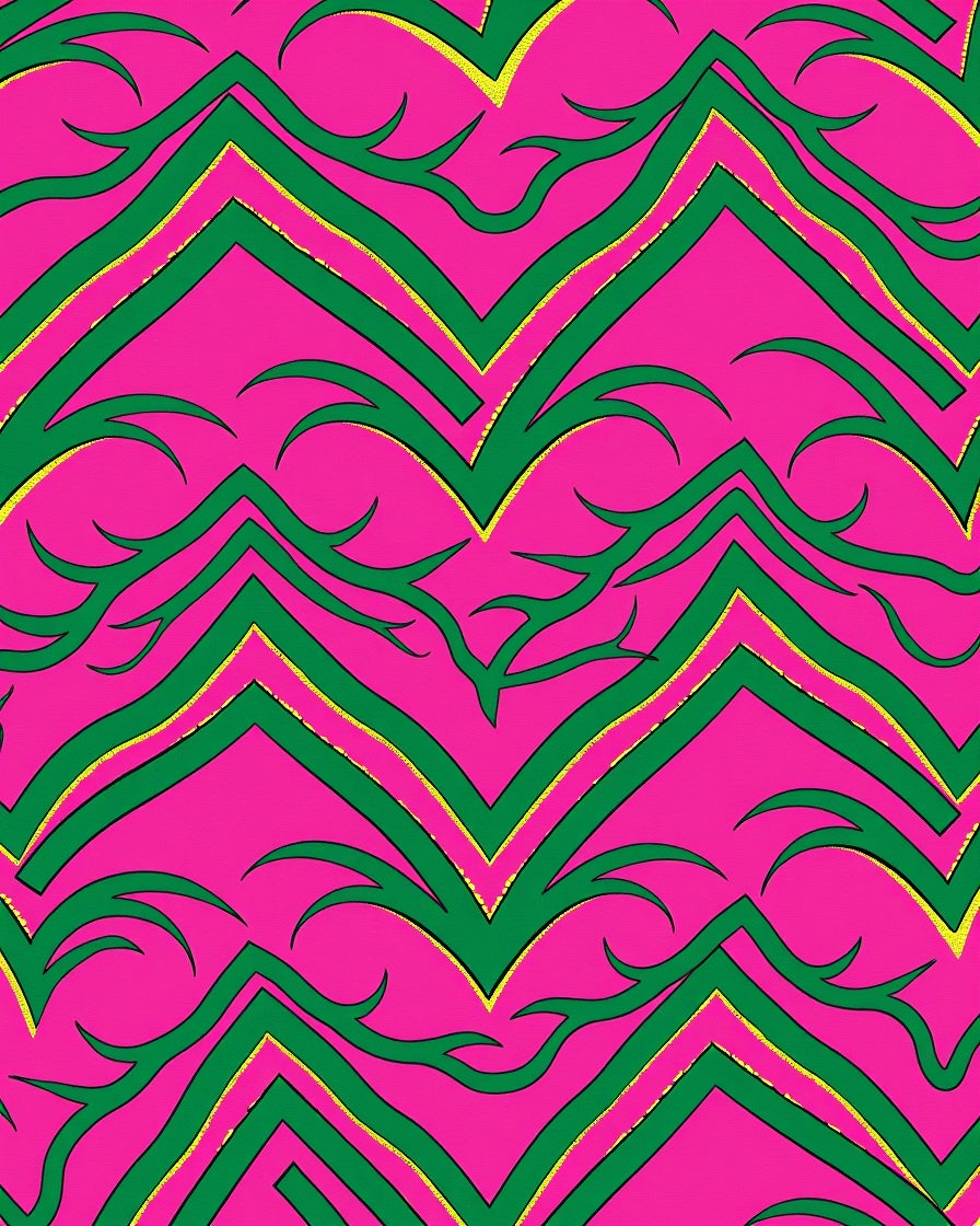 Pink Green Jagged Vine Abstract Rug