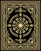 Elegant Black Gold Floral Pattern Rug
