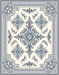 Ornate Blue Ivory Filigree Pattern Rug