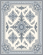 Ornate Blue Ivory Filigree Pattern Rug