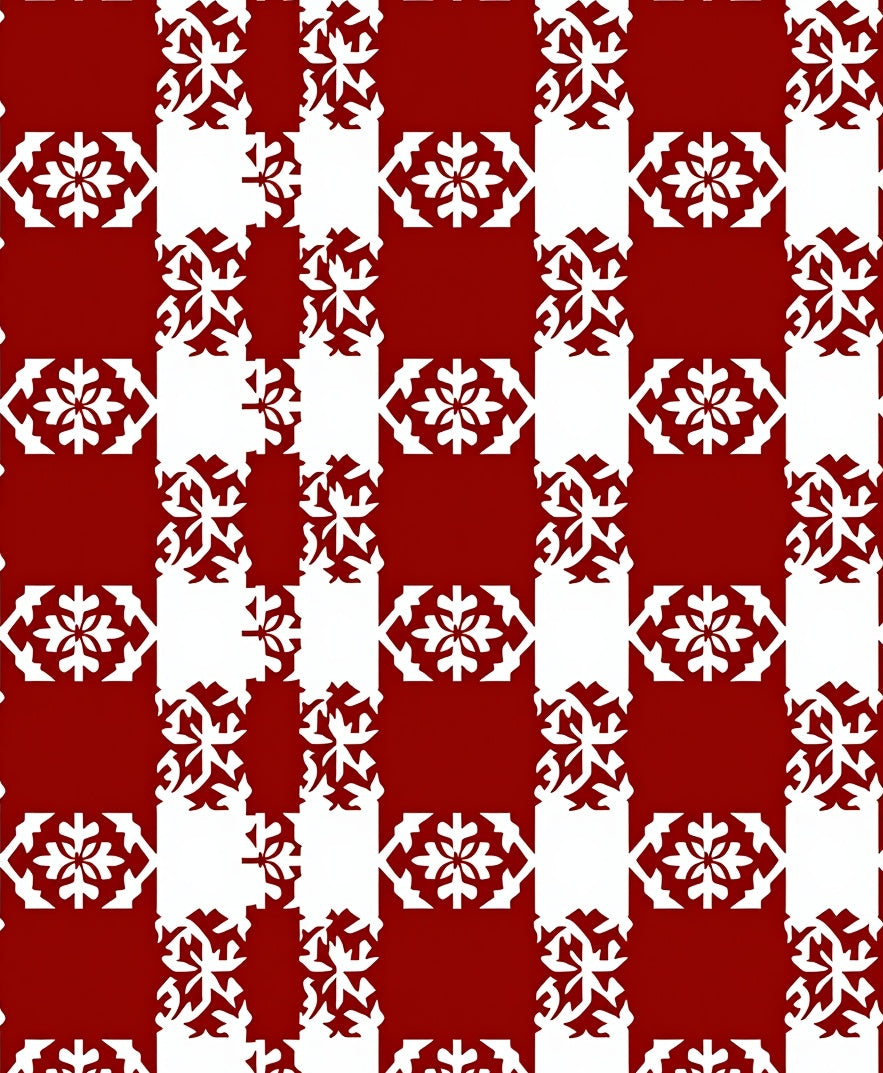 Red White Geometric Snowflake Pattern Rug
