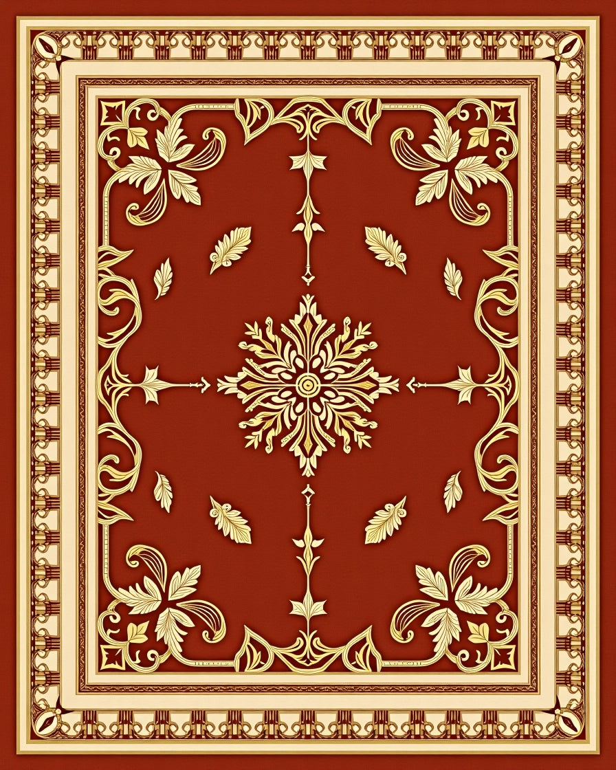 Ornate Gold on Red Floral Medallion Rug