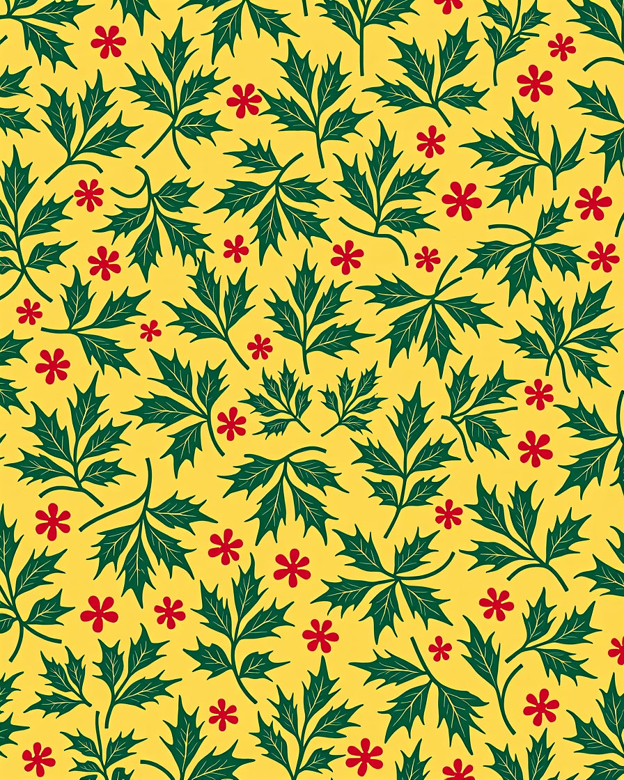 Green Leaf Red Flower Pattern Rug