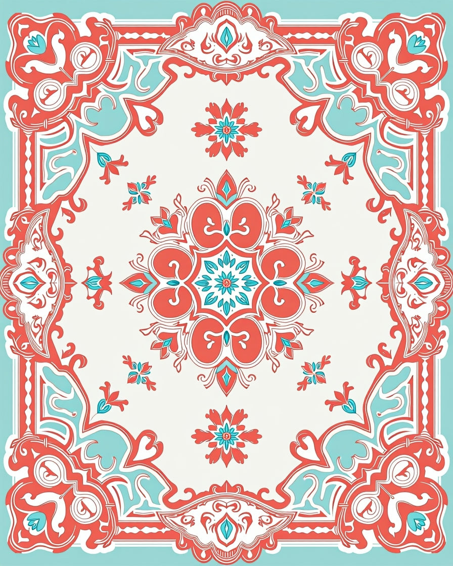 Coral Aqua Medallion Patterned Rug