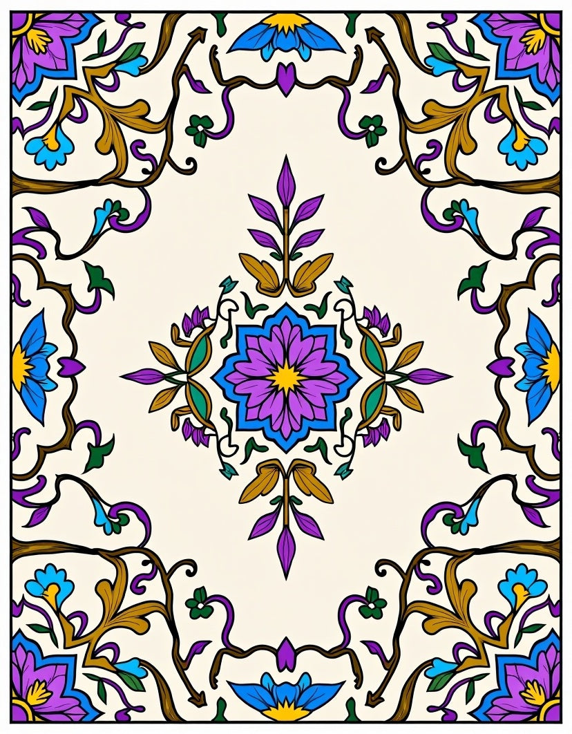 Ornate Floral Vine Pattern Rug