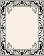 Ornate Black Cream Floral Frame Design Rug