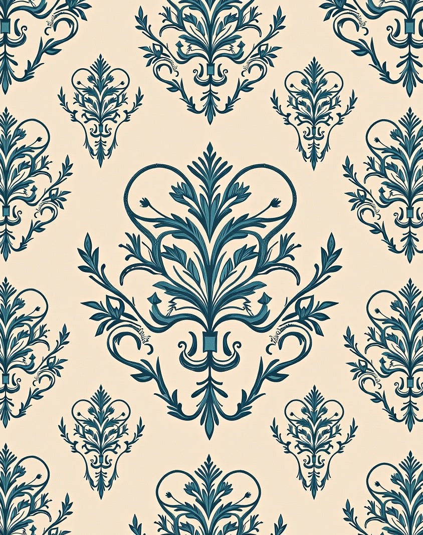 Teal Floral Damask Pattern Rug