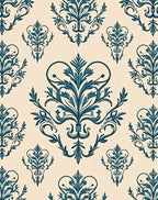 Teal Floral Damask Pattern Rug