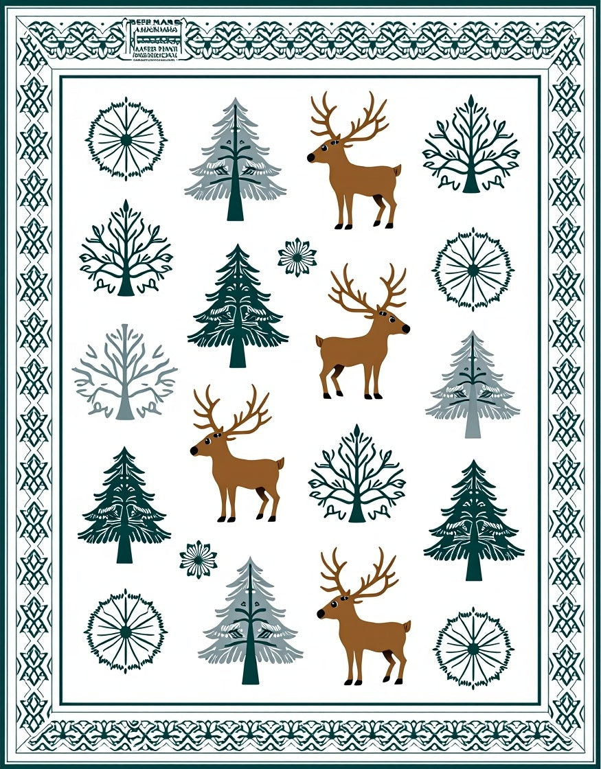 Whimsical Forest Deer Trees Border Rug