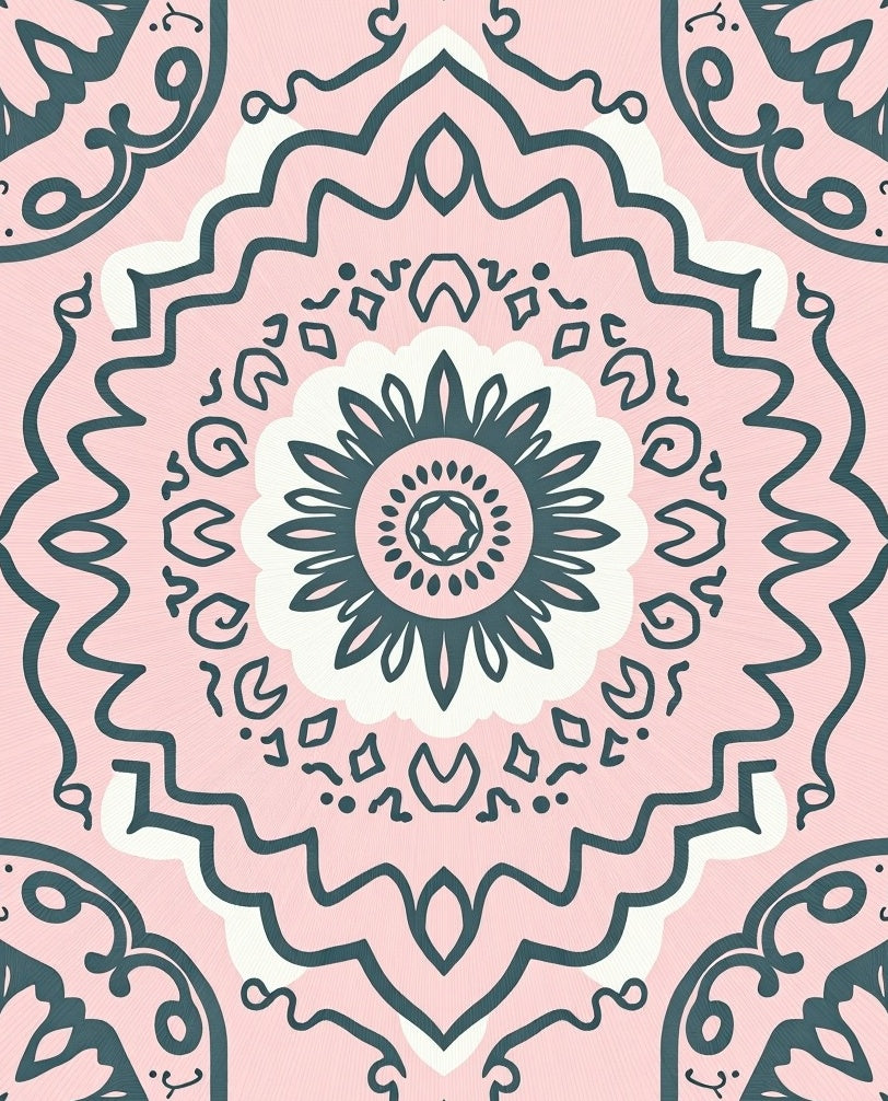 Soft Pink Teal Floral Mandala Design Rug