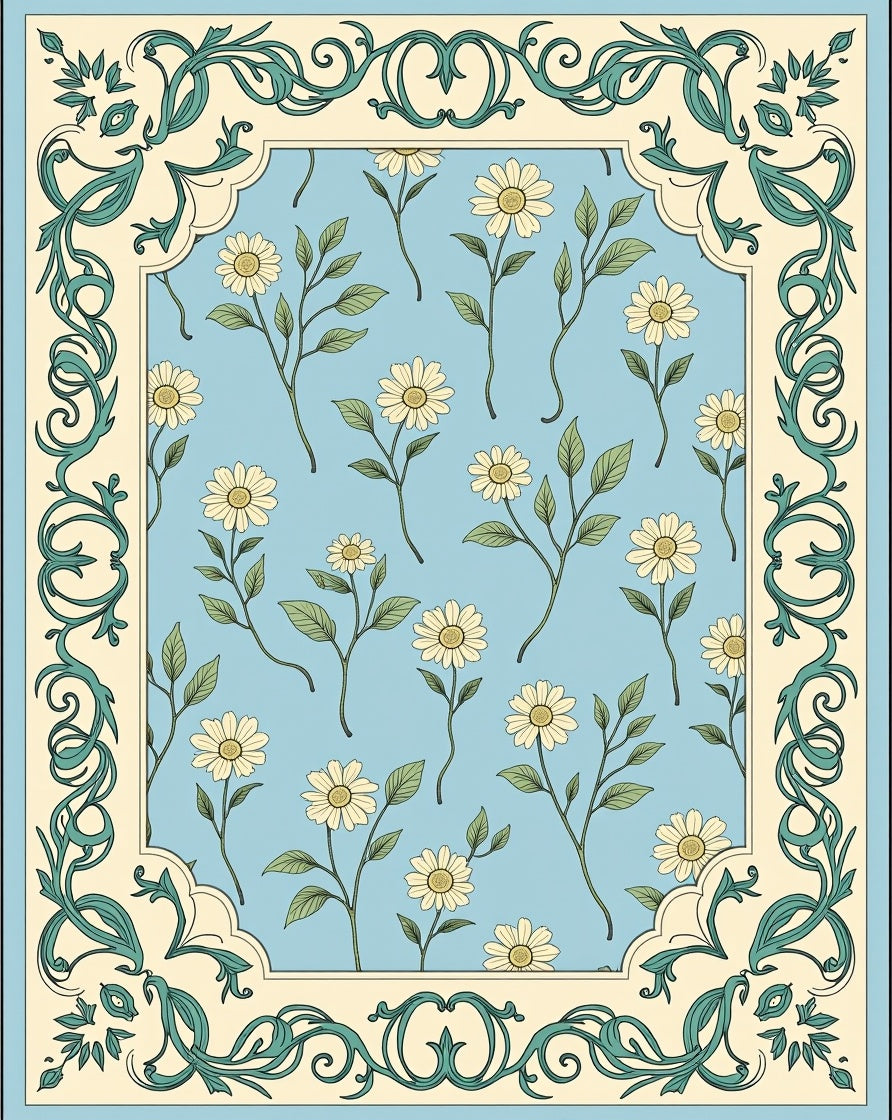 Floral Vines With Daisy Pattern Rug
