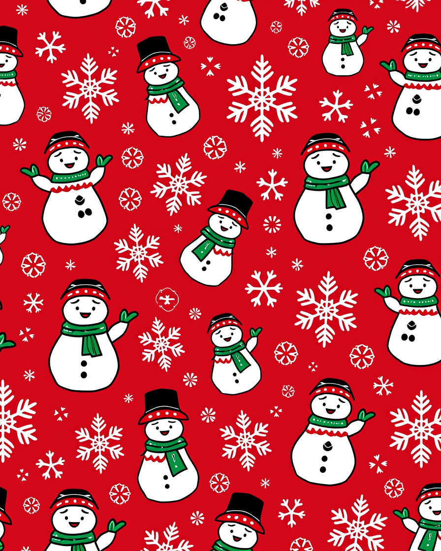 Cheerful Snowman Red Snowflake Pattern Rug
