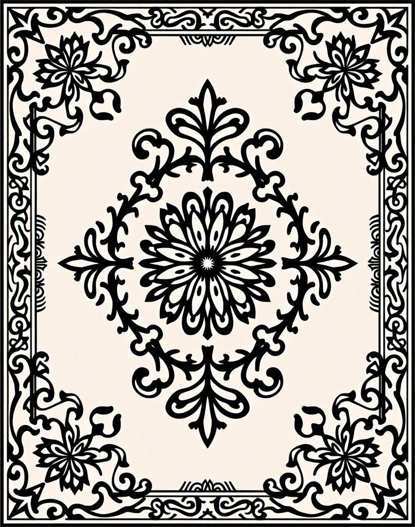 Ornate Scrollwork Floral Medallion Rug