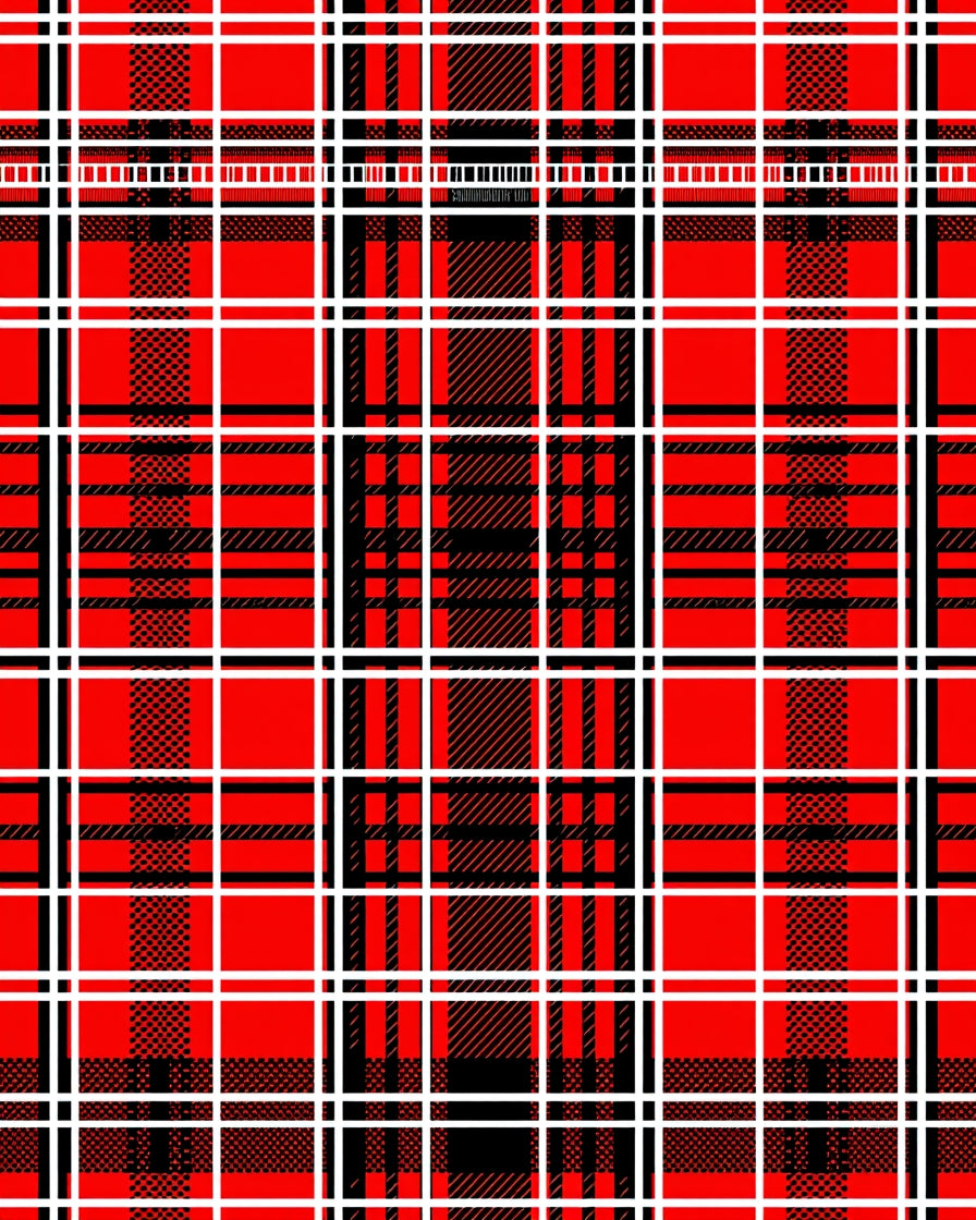 Bold Red Black White Plaid Pattern Rug