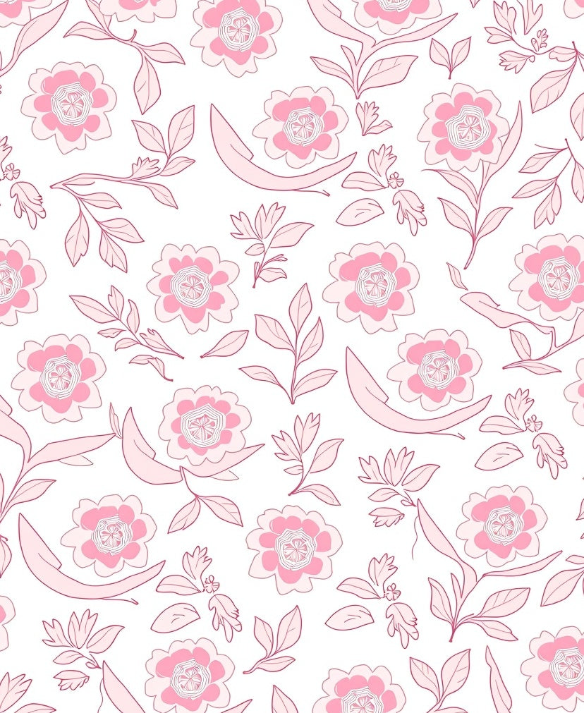 Sweet Pink Floral Outline Pattern Rug