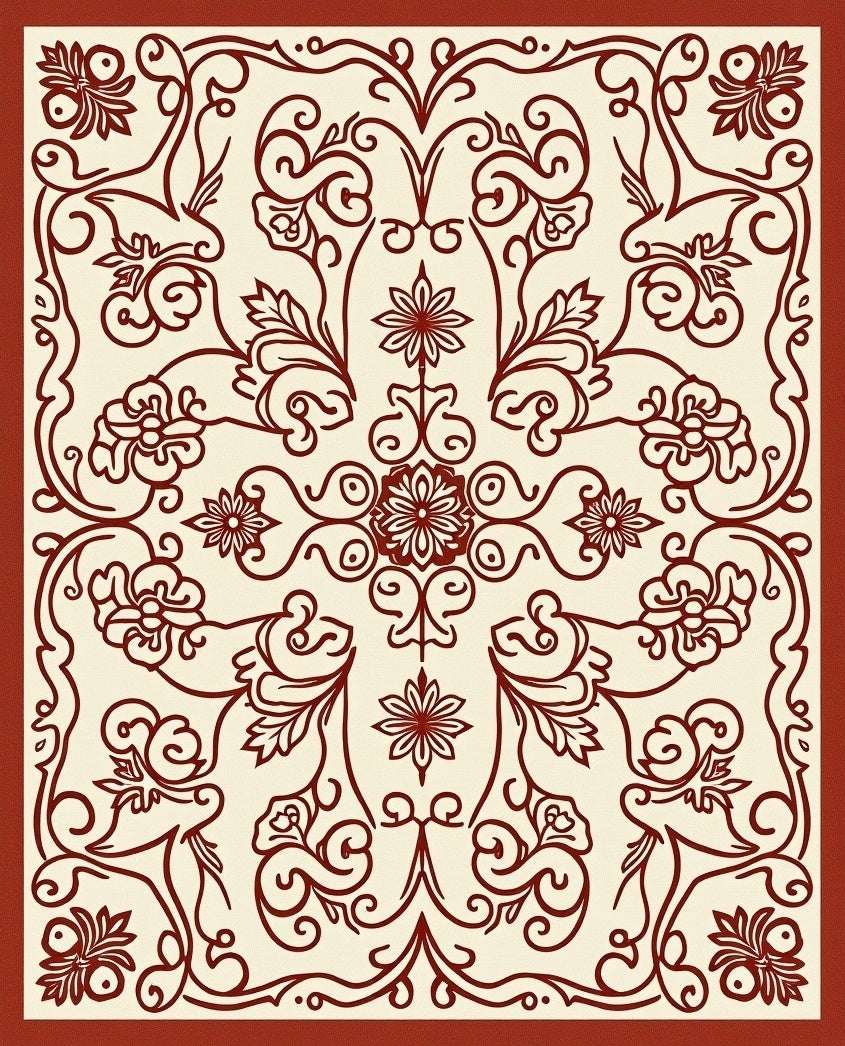 Elegant Red Floral Vine Swirl Rug