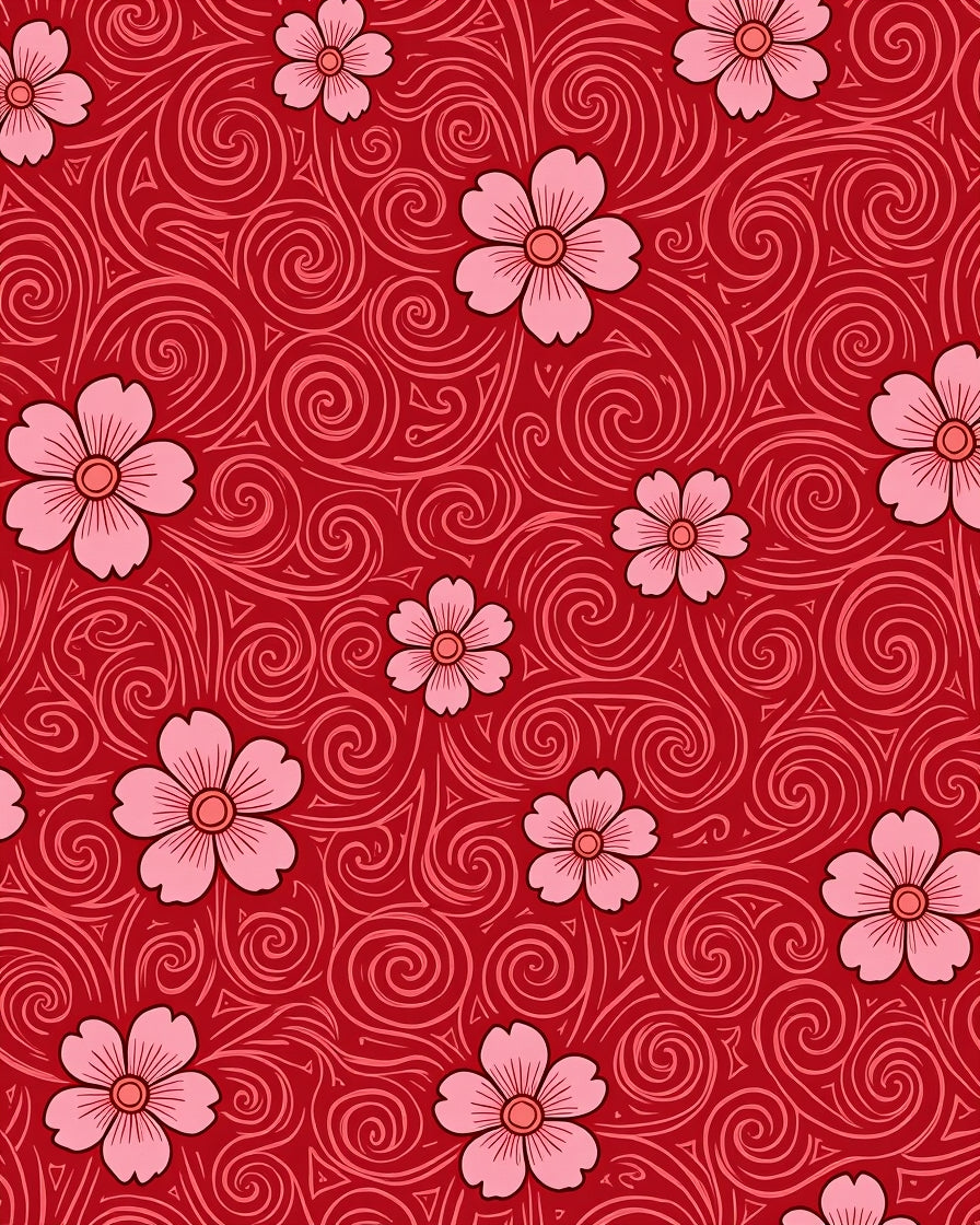 Red Floral Swirls Pattern Rug