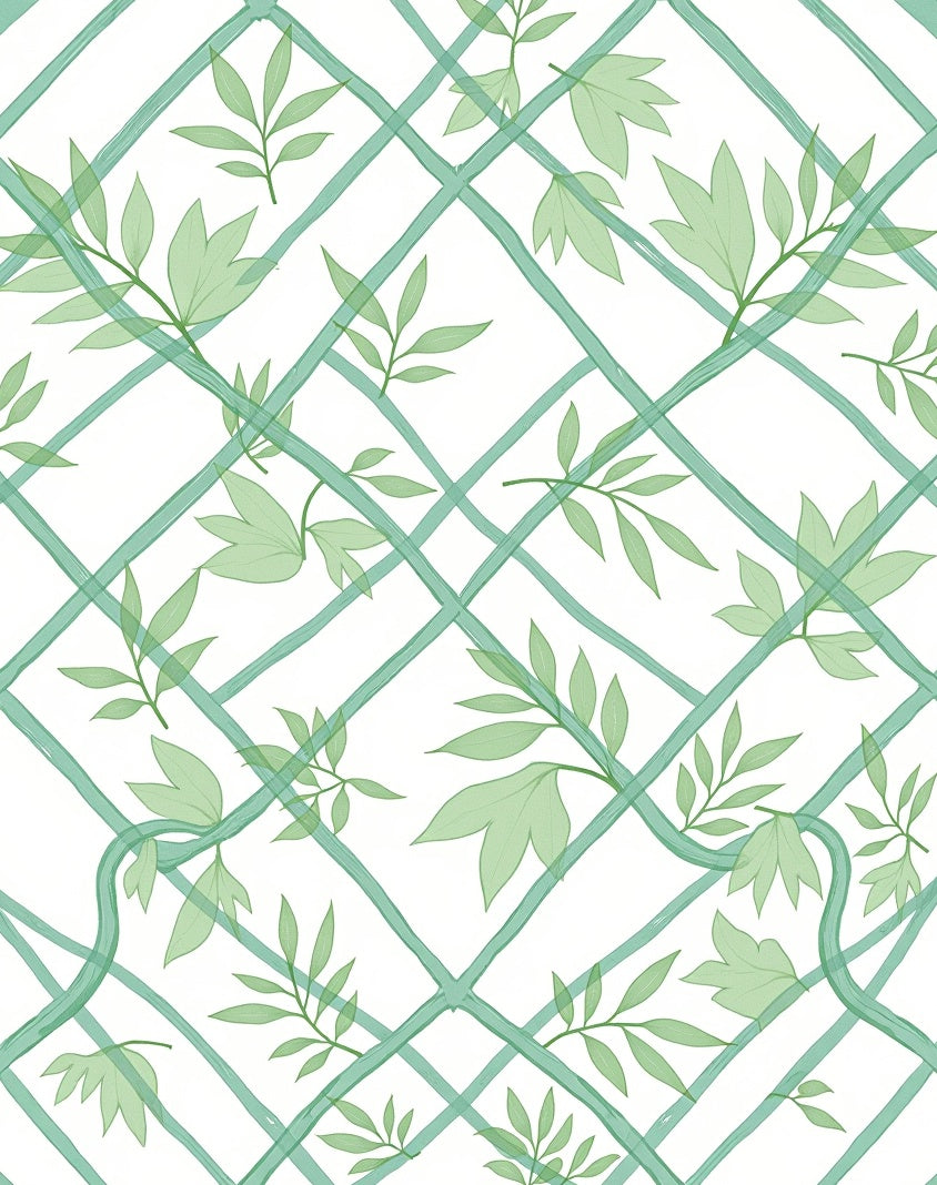 Green Vine Trellis Pattern Rug