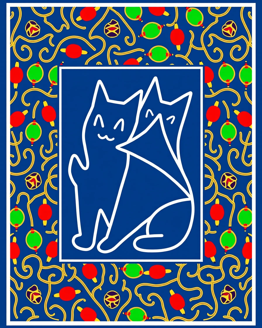 Whimsical Blue Cat Pattern Rug