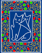Whimsical Blue Cat Pattern Rug