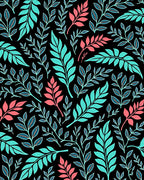 Aqua Coral Foliage Branches Black Background Rug
