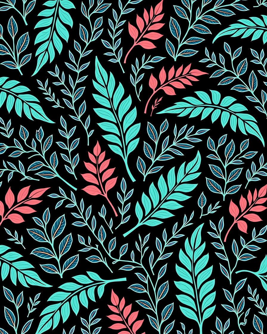 Aqua Coral Foliage Branches Black Background Rug