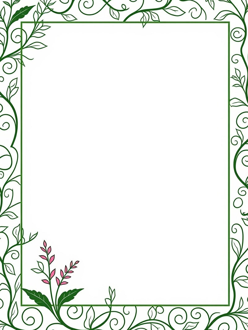 Green Floral Vines Border Design Rug