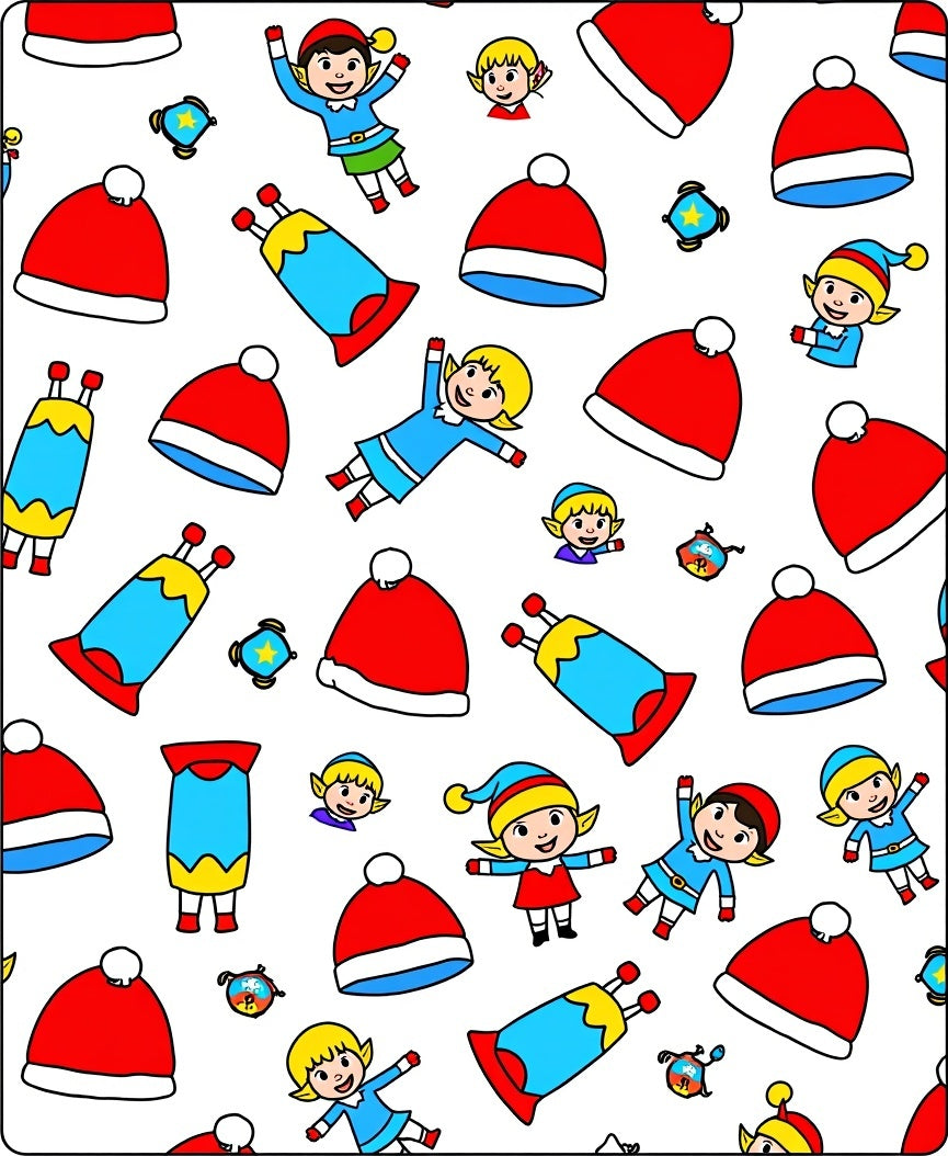 Festive Red Blue Elf Hat Characters Rug