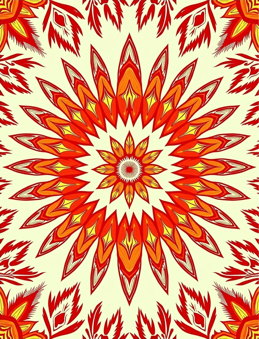 Fiery Red Yellow Floral Mandala Rug
