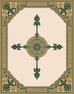Ornate Dark Green Golden Medallion Frame Rug