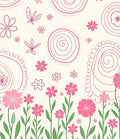 Pink Floral Swirl Doodle Pattern Rug