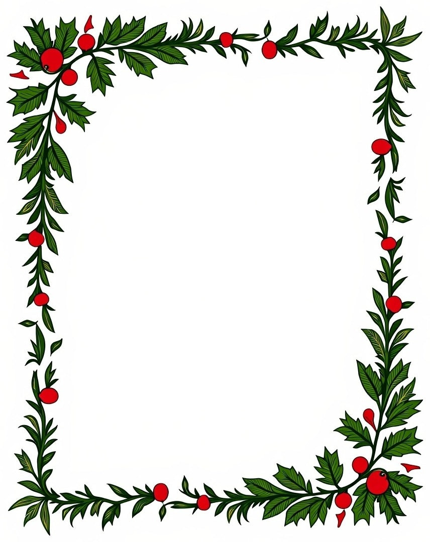 Green Leaf and Red Berry Border Rug