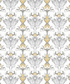 Ornate Gold Gray Floral Damask Rug