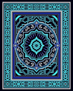 Intricate Teal Blue Geometric Mandala Rug