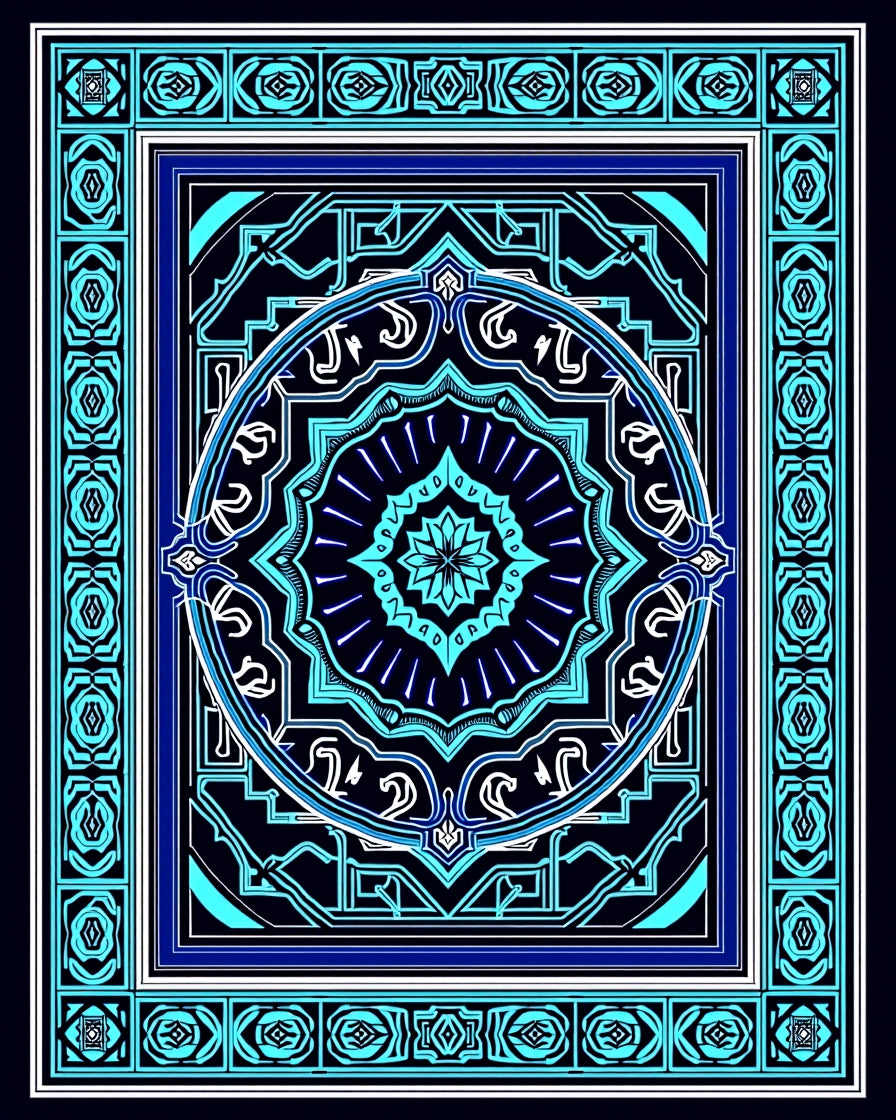 Intricate Teal Blue Geometric Mandala Rug