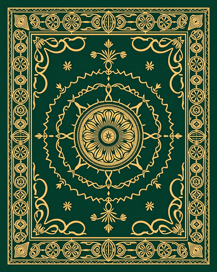 Antique Gold Border Mandala Design Rug