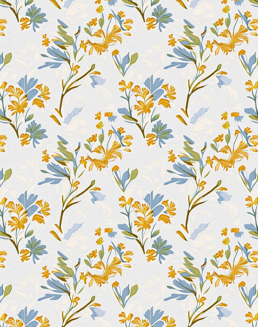 Floral Branches In Yellow And Blue Rug
