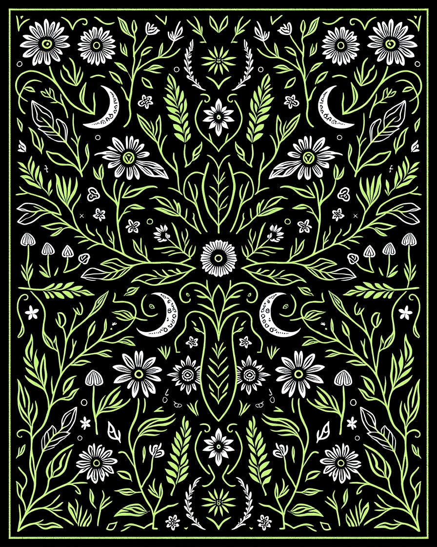 Mystical Floral Moon Branch Design Rug