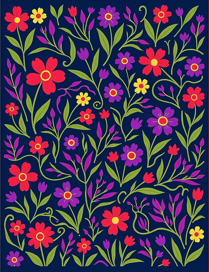 Vibrant Floral Vines Pattern Rug