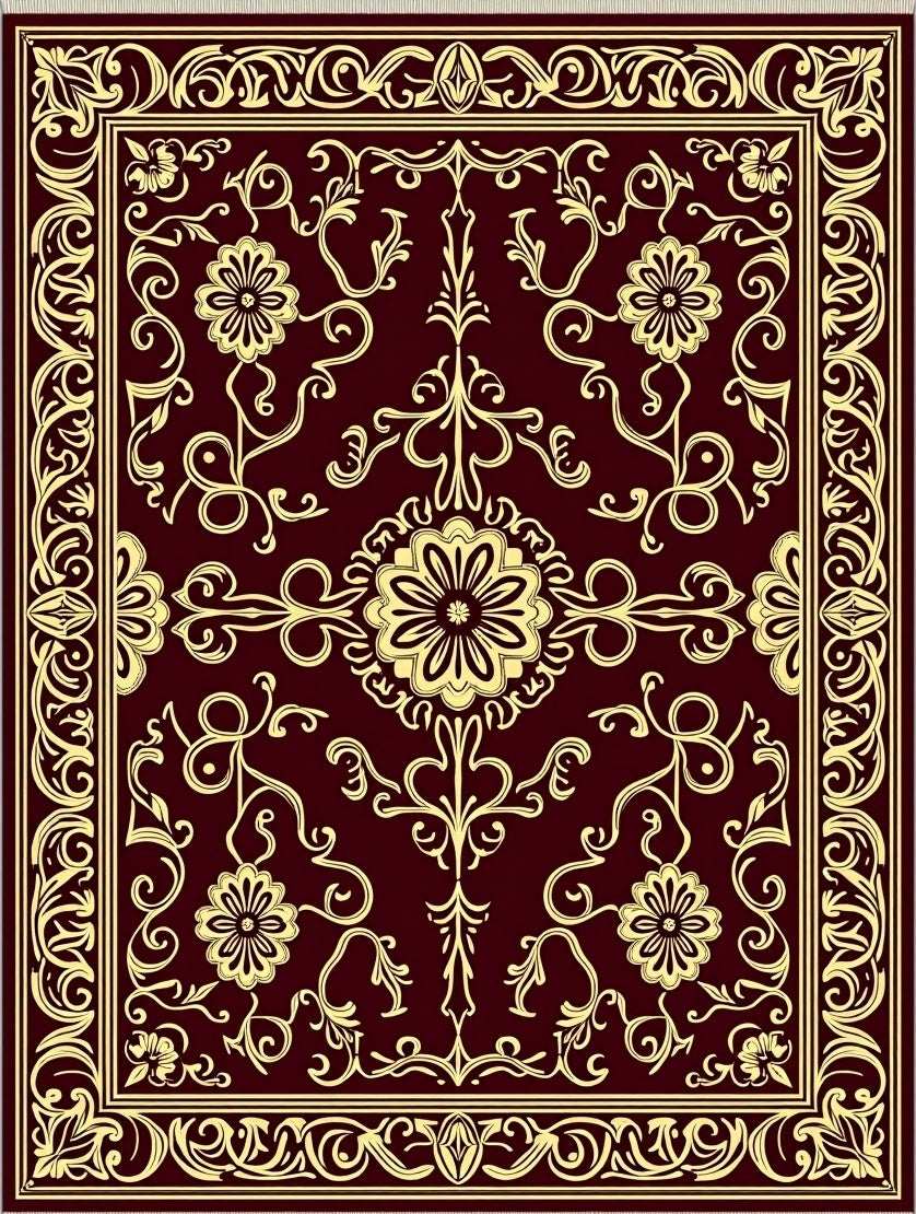 Regal Golden Floral Vine Pattern Rug