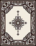 Ornate Dark Brown Floral Frame Rug