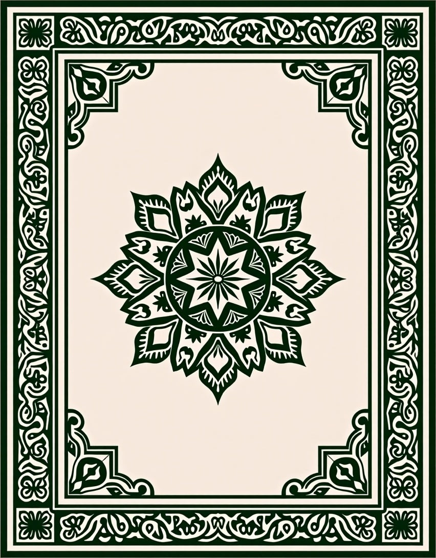Dark Green Intricate Floral Mandala Design Rug